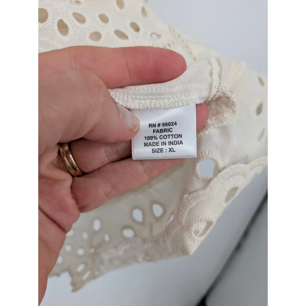 Jennifer Grace Eyelet Top Womens XL Cream Ruffle Sleeve Boxy Cottagecore NWT - Picture 5 of 10